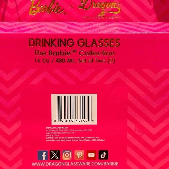 Set of 2 Dragon Glassware Limited Edition Pink Barbie Glass Tumblers. - Picture 9 of 12